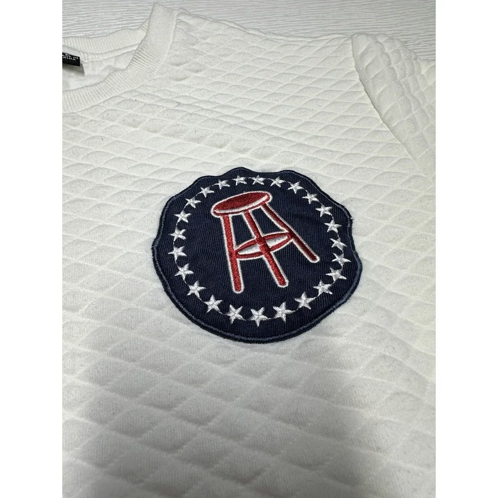 Barstool Sports White Quilted Pullover Sweater Mens Size L Crew Neck Embroidered